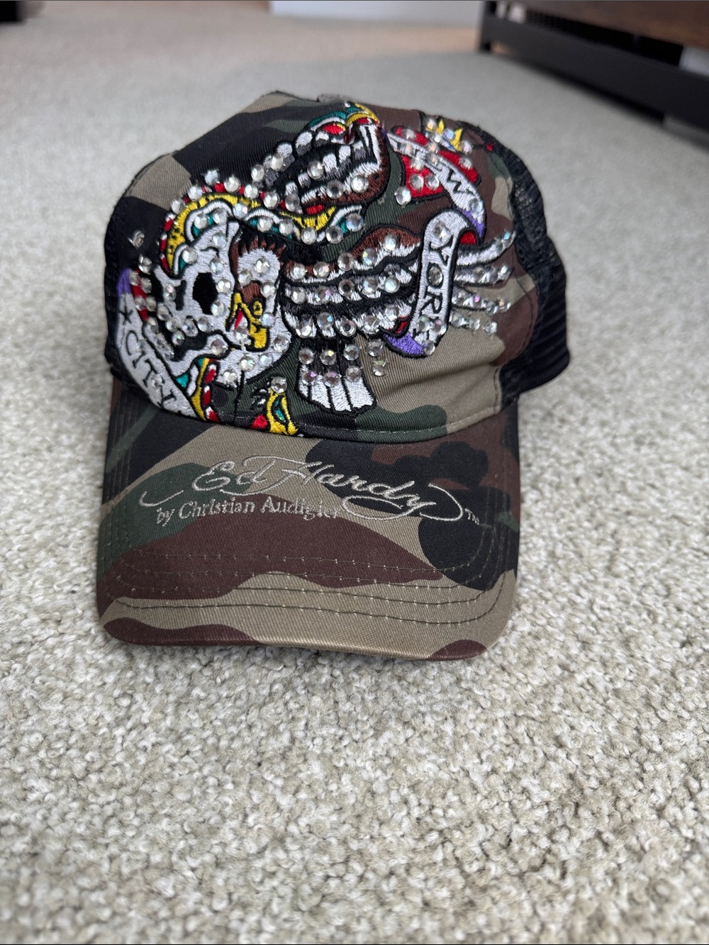 Authentic Vintage Ed Hardy by Christian Audigier Camo Trucker Hat 🦅✨